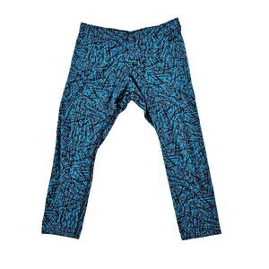 Nike Womens Cropped Leggings High Rise Geometric Logo‎ Pull On Teal Black Large